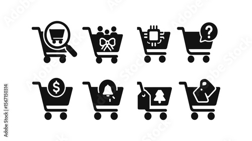 Shopping cart silhouette icon set. ecommerce, purchase, buy silhouette collection