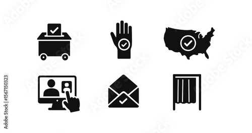 Voting, election solid icon set. ballot, democracy, participation symbols collection