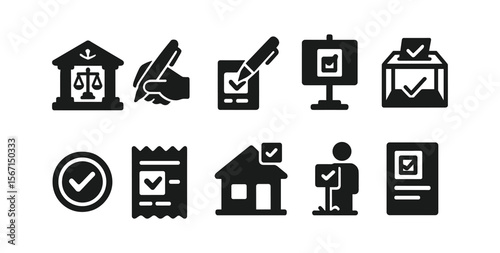 Voting, elections solid icon set. ballot, campaign, democracy icons solid collection