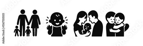 Family, parenting solid icon set. child, baby, relationship icons solid collection