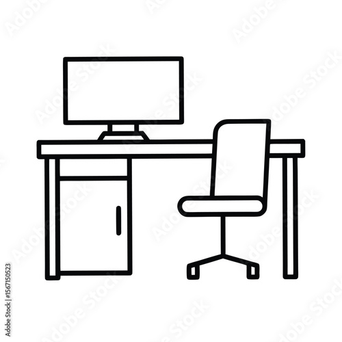 office desk with chair and desktop computer  black