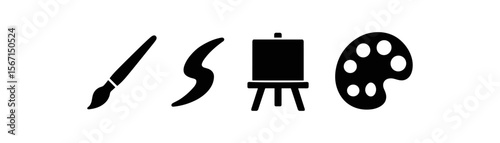 Art, design silhouette icon set. creative tools and supplies silhouette collection
