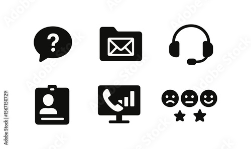 Communication tools solid icon set. customer support, email, feedback solid icons