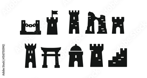 Castle, fortress silhouette icon set. medieval, war, defense icon silhouette collection