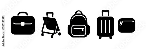 Travel, luggage silhouette icon set. suitcase, backpack, bag icons collection