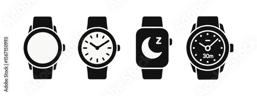 Watch, clock silhouette icon set. time, hour, minute icons silhouette collection