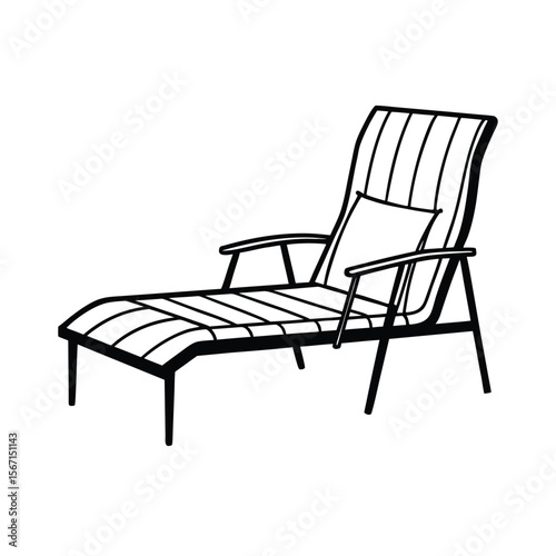 reclining patio chair with cushions  black line art