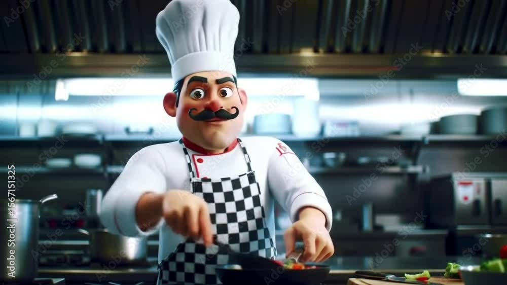 Smiling chefs working together in a busy kitchen restaurant.