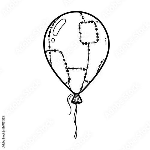 Patchwork balloon featuring stitched designs, symbolizing creativity and uniqueness in a playful style