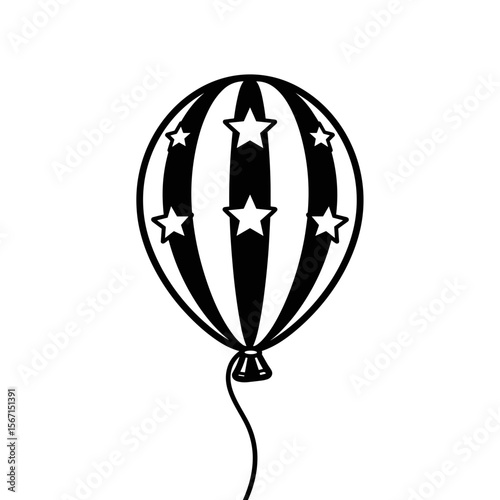 Striped balloon with stars, symbolizing celebration and fun in a playful style