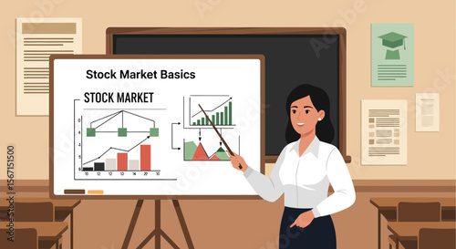 Woman Explains Stock Market Basics During Financial Education Presentation