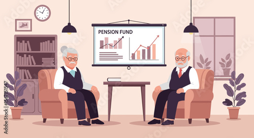 Retirement Planning Meeting With Chart Showing Growth of Pension Funds
