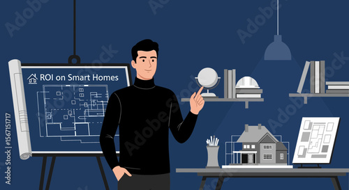 Architect Presenting Return On Investment For Smart Homes With Home Plans