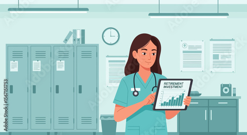 Healthcare Professional Reviewing Retirement Investment Growth on Tablet