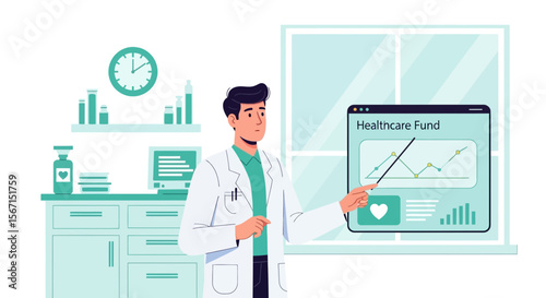 Doctor Explains Healthcare Funds Investment Strategy In His Clinic Office