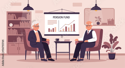 Discussing Retirement Plans Two Senior Investors Reviewing a Pension Fund Report