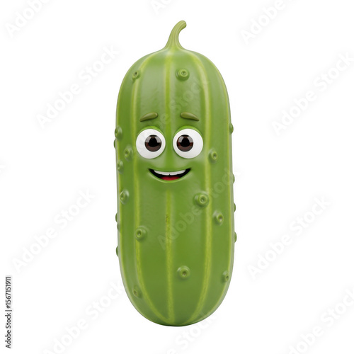 Cartoon pickle character with happy face isolated on transparent background