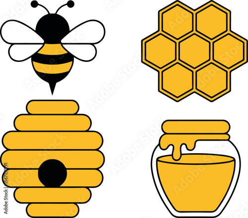 Bee Honeycomb Hive Honey Jar Graphic Design Illustration