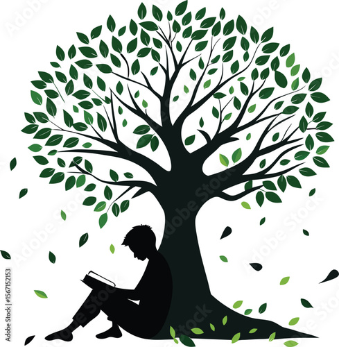 This collection of images depicts illustrations related to reading, including open books, reading figures, and a person