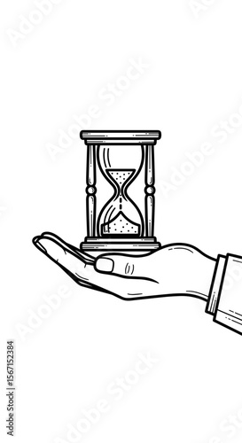 Hand holding an hourglass, symbolizing control over time in a minimalist style
