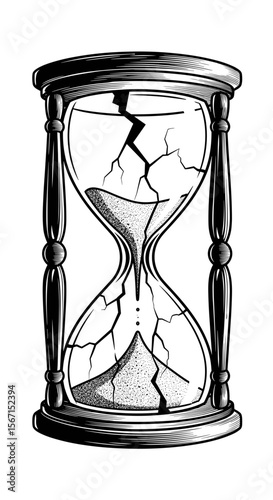 Cracked hourglass symbolizing broken time in a dramatic graphic style