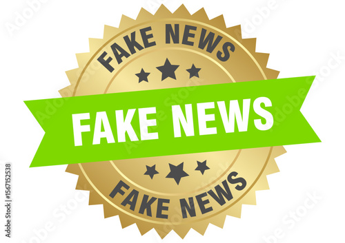 fake news. fake news round green and gold label isolated on transparent background
