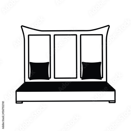 window seat with multiple cushions  black line art