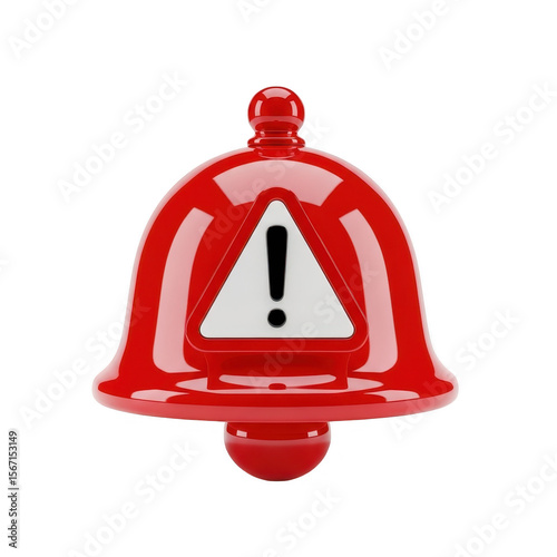 Red notification bell with exclamation mark isolated on transparent background photo