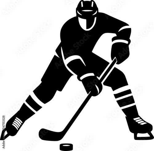 Silhouette of a person playing ice hockey, flat clean vector
