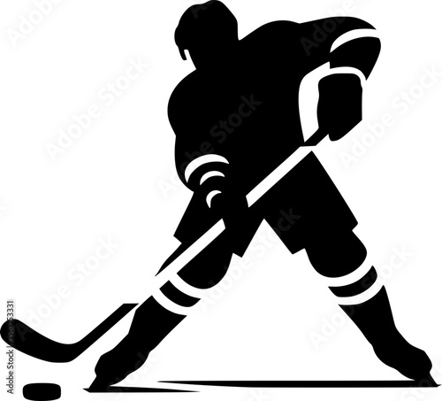 Silhouette of a person playing ice hockey, flat clean vector
