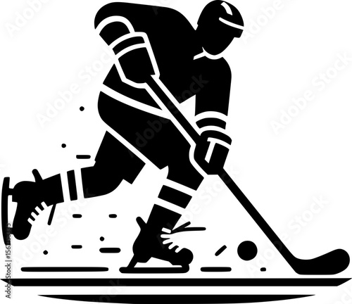 Silhouette of a person playing ice hockey, flat clean vector
