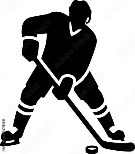 Silhouette of a person playing ice hockey, flat clean vector
