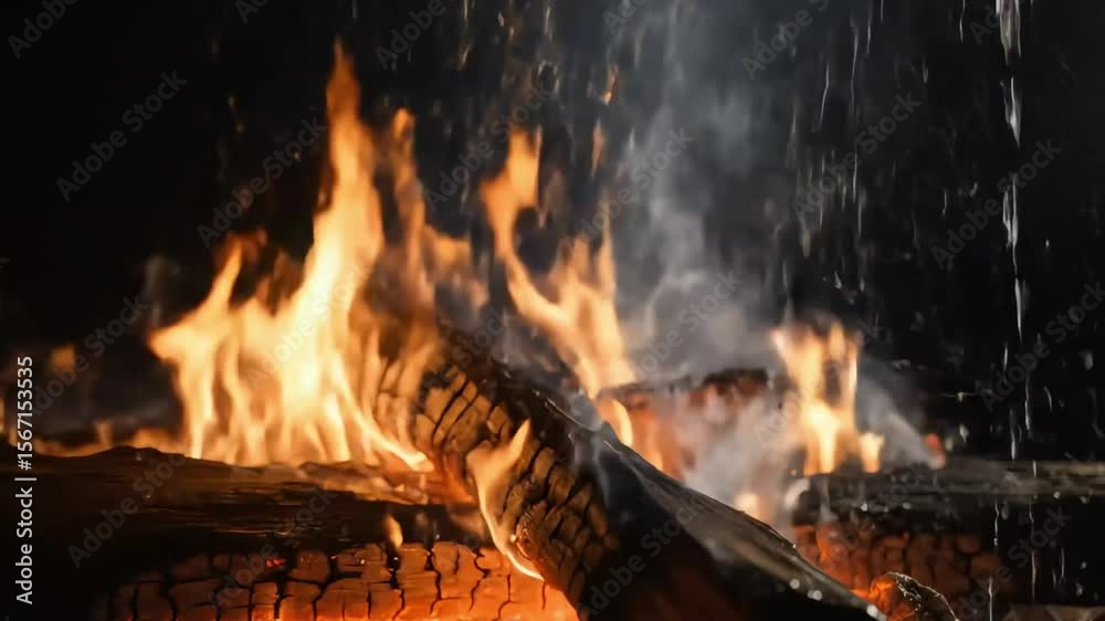 Rain Hitting Campfire – Sparks and Smoke Motion