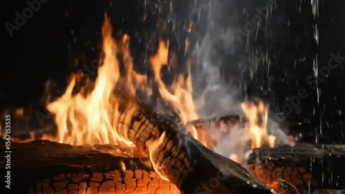 Rain Hitting Campfire – Sparks and Smoke Motion