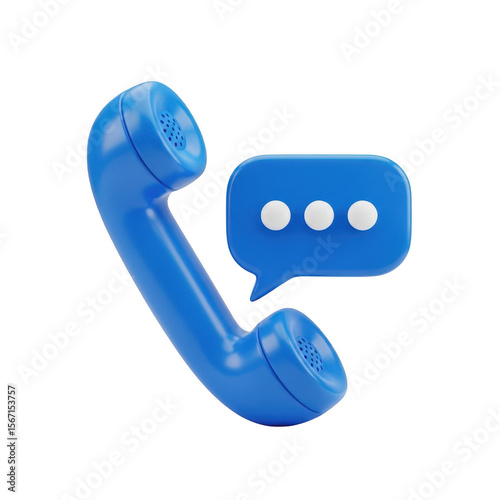 Blue telephone receiver with message bubble isolated on transparent background