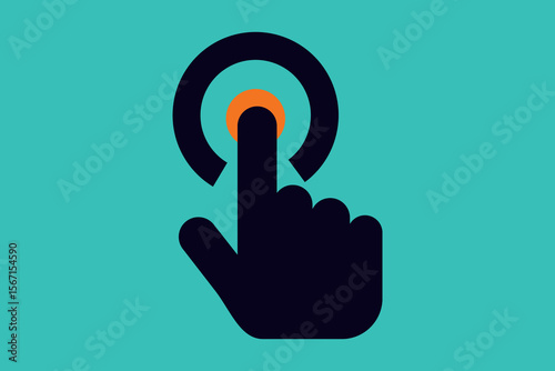Minimalist vector illustration of a hand pressing a button, useful for concepts like touch interaction, technology, and user experience in multimedia applications