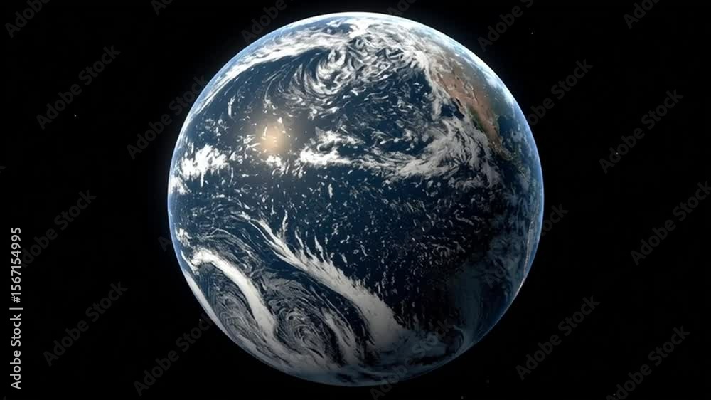 A view of planet earth with clouds and continents against a black space background from outer space