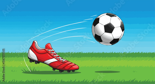 Soccer Ball and Red Cleats on Green Field 