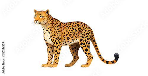 A detailed leopard illustration showcases its distinctive spotted coat against a clean background, making it ideal for various creative projects.