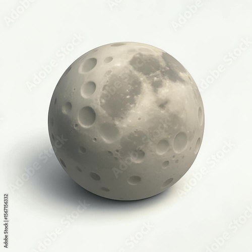 Gray moon 3D icon with craters casting soft shadows on a plain white background, it is seamlessly loopable