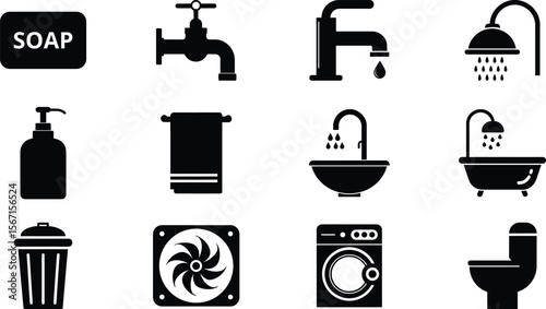 Vector Bathroom Essentials Icon Bundle Design on Clean Background