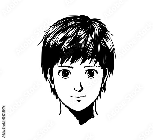 Detailed depiction of a male face, with expressive eyes, in a manga style, making it suitable for graphic novels or character design projects.
