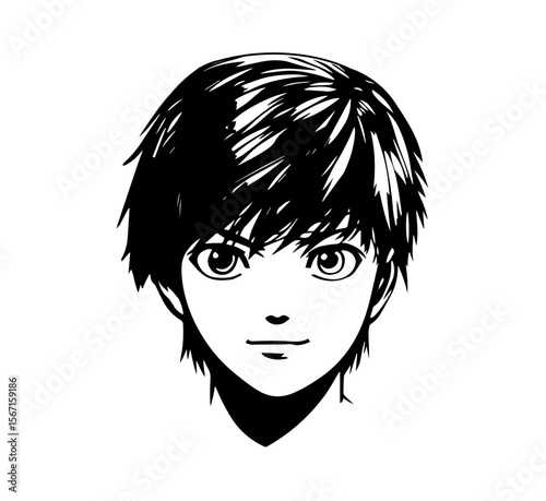 Graphic face design of a young boy for artistic projects, suitable for icons, branding, and other creative applications, rendered in high quality.