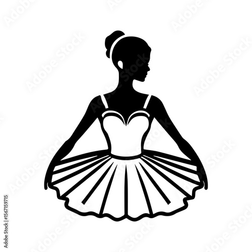 Graceful silhouette displays a ballerina in a classic tutu, ideal for dance studio branding, event posters, or artistic project embellishments.