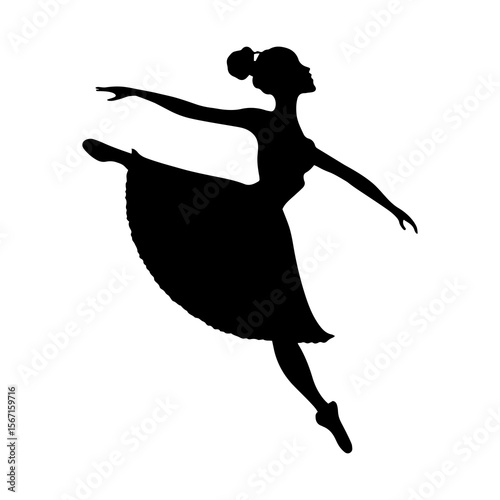 Graceful ballerina in black silhouette gracefully dancing, a classic design ideal for artistic branding and scalable design projects