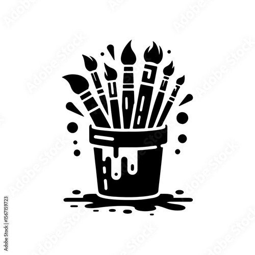 Artistic paintbrushes in a container create a stylish graphic, perfect for crafting designs, creative projects, or educational themes.
