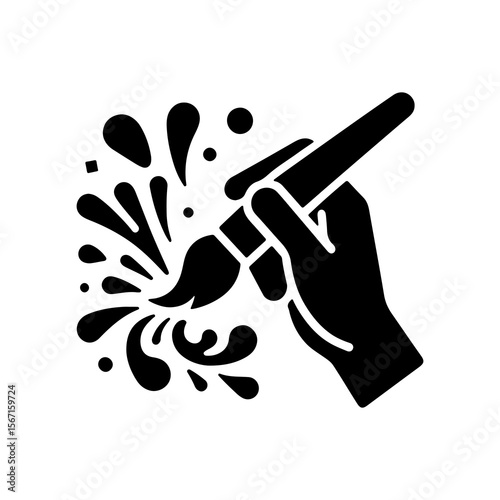 Artwork showcasing hand holding a paintbrush, ideal for creative projects and artistic representations, embodying painting and drawing concepts.