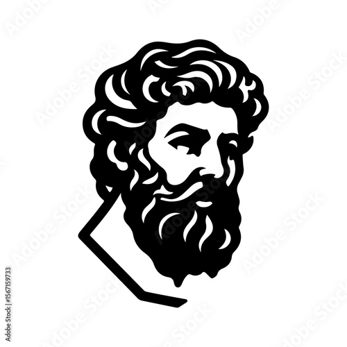 Striking graphic featuring a stylized Greek god bust, perfect for classical art projects, history resources, and elegant logo designs.