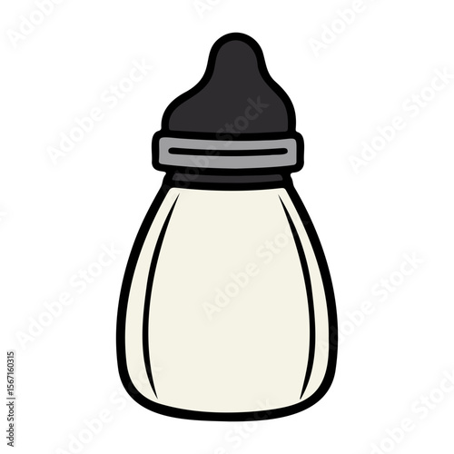 Cute baby bottle design with milk inside, great for neonatal products, kid's health and pediatric care concepts.