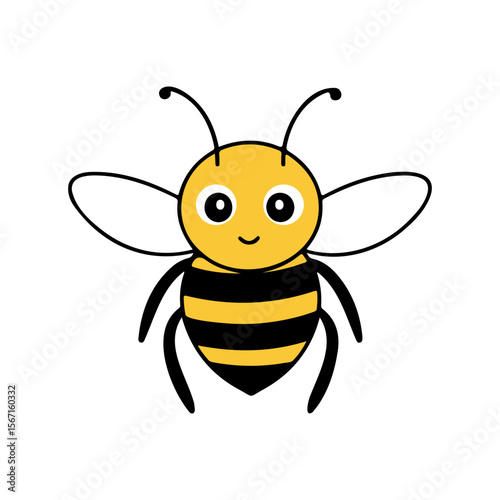 Adorable cartoon bee graphic is ideal for children's books, honey branding, or springtime designs featuring a cute insect.